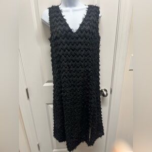 209wst38 Black Sleeveless V-Neck Textured Chevron Front Slit Dress sz 2 NWT